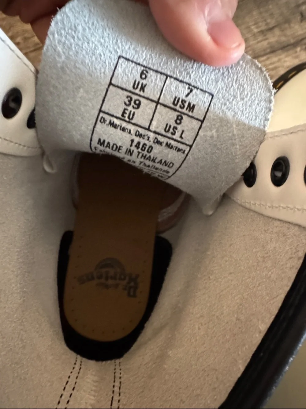 Dr. Martens White Leather 8-Eye Lace-Up Boots with Yellow Stitching - Picture 4 of 6